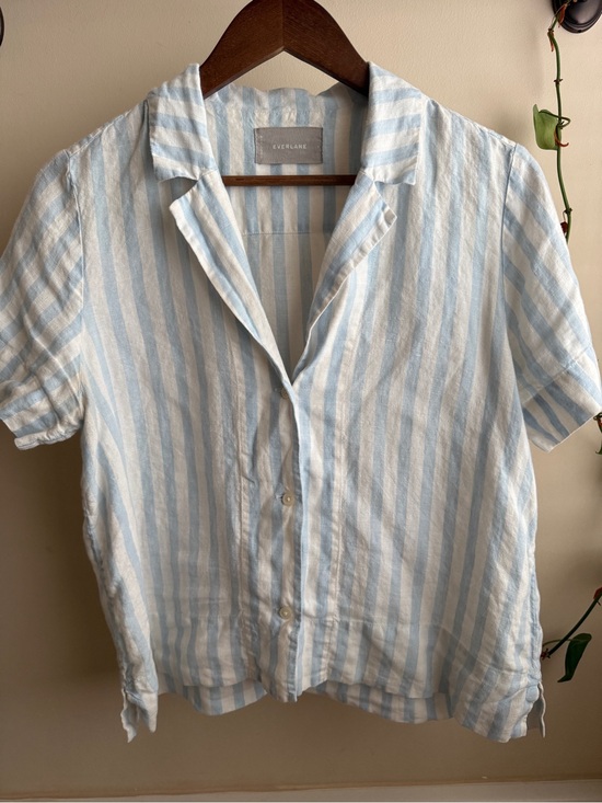 Everlane Tops - Everlane Blue & White Vertical-Stripe Short Sleeve Button Shirt